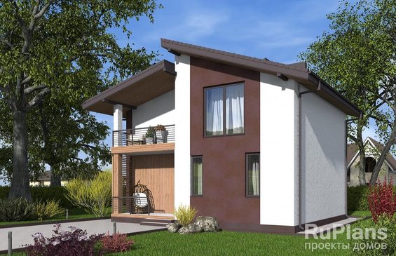 Rg6495 - Одноэтажный с мансардой, верандой, балконом и кухней-гостиной