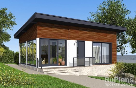 Rg6505 - Баня с верандой и панорамным остеклением