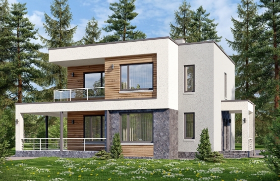 Rg6582 - Двухэтажный дом с плоской кровлей, тремя спальнями и террасой