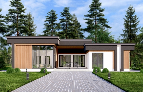 Rg6591 - Одноэтажный дом с гаражом на две машины и внутренним двориком